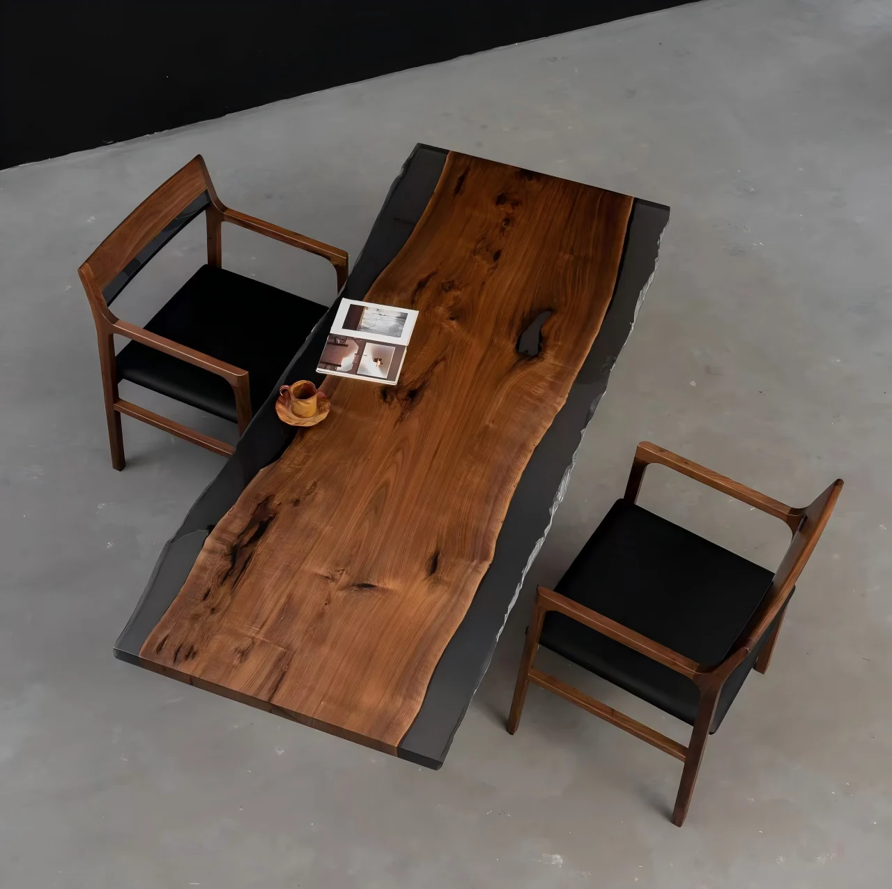 Designer Black Walnut Epoxy Live Edge Table made with reference BWE014