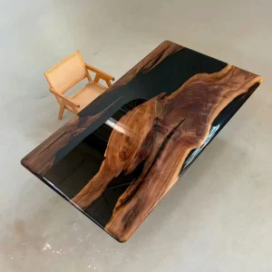 Handcrafted Black Walnut Epoxy Live Edge Table with SKU BWE015