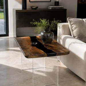 Custom Black Walnut River Epoxy End Tables with Black Epoxy BWE016