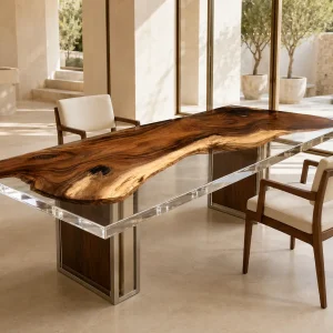Made-to-order Dining Table in and Crystal Clear epoxy resin model CC001