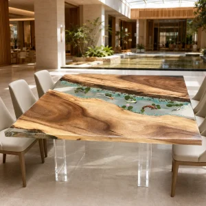 Bespoke Pond with Fish Conference Table featuring Crystal Clear epoxy resin product CC002