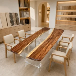 Handcrafted Dining Table crafted from and Crystal Clear epoxy resin SKU CC003