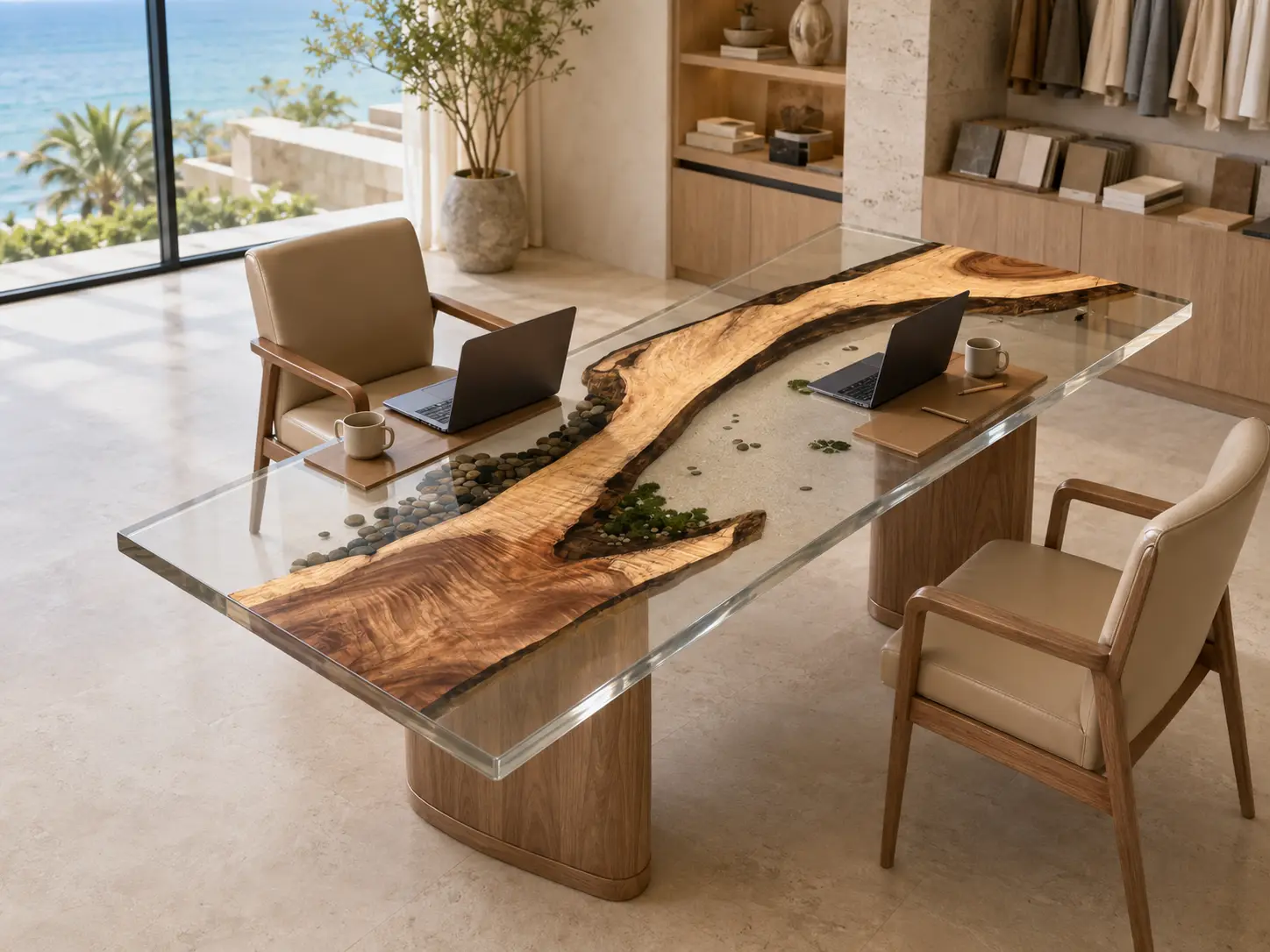 Handcrafted Office Table with and Crystal Clear epoxy resin SKU CC005
