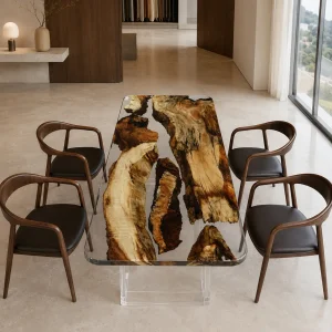 Luxury Dining Table crafted from and Crystal Clear epoxy resin SKU CC007