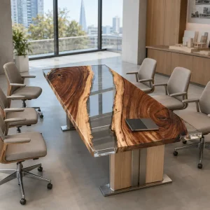 Premium custom Conference Table with Crystal Clear epoxy resin SKU CC009