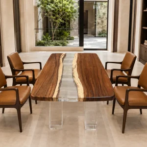 Luxury Dining Table crafted from and Crystal Clear epoxy resin SKU CC010