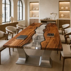 Custom Conference Table crafted from and Crystal Clear epoxy resin SKU CC011