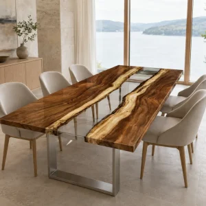 Made-to-order Dining Table in and Crystal Clear epoxy resin model CC016