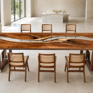 Handcrafted Conference Table with and Crystal Clear epoxy resin SKU CC018
