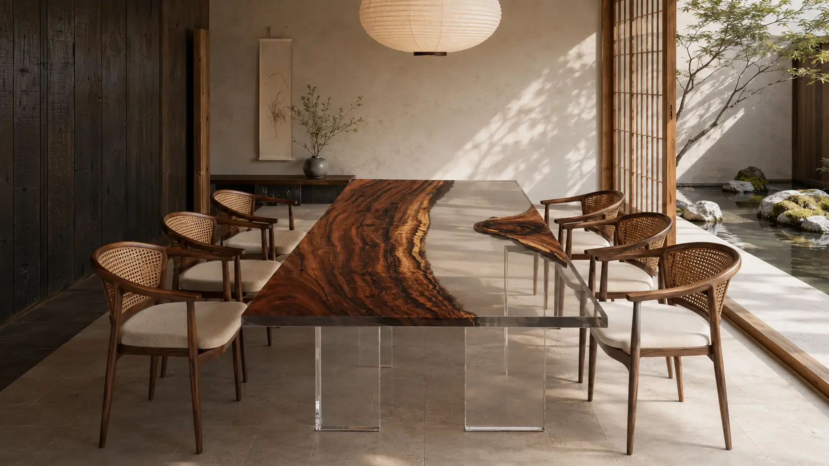 Designer Live Edge Epoxy Table Top made with Walnut reference CET009