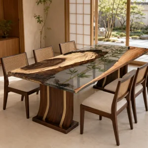 Handcrafted Epoxy Table with and Crystal Clear epoxy resin SKU DET003