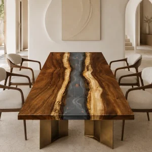 Made-to-order Epoxy Table in and Smoke Gray epoxy resin model DET005