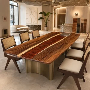 Designer Wood Epoxy Table made with and Flame Red epoxy resin reference DET006