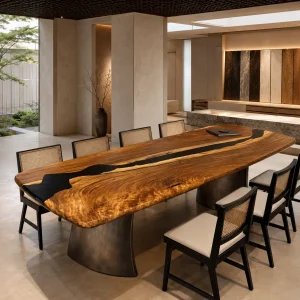 Premium custom Wood Epoxy Table with Black epoxy resin SKU DET013