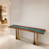 Handcrafted Wood Epoxy Table crafted from and Turquoise epoxy resin SKU DET016