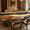 Signature Wood Epoxy Table crafted from and Ocean Blue epoxy resin SKU DET019