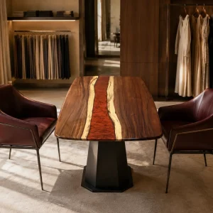 Bespoke Wood Epoxy Table featuring Red epoxy resin product DET022