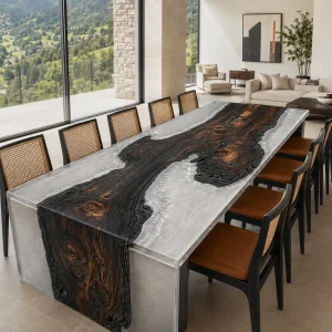 Custom Italian Olive Wood Epoxy Burnt Wood Table Top