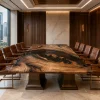 Custom Walnut Epoxy Burnt Wood Table Top with Gery epoxy