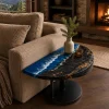 Custom French Poplar Epoxy Burnt Wood Table Top with Blue epoxy