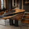 Custom Walnut Epoxy Burnt Wood Table Top with Black epoxy