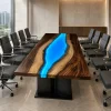 Custom Walnut Epoxy Burnt Wood Table Top with Blue epoxy