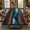 Custom Walnut Epoxy Burnt Wood Table Top with Ocean Blue epoxy
