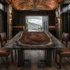 Custom Walnut Epoxy Burnt Wood Table Top with Gery epoxy