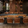 Custom French Poplar Epoxy Burnt Wood Table Top with Ocean Blue epoxy