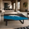Custom Walnut Epoxy Burnt Wood Table Top with Ocean Blue epoxy