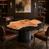 Custom French Poplar Epoxy Burnt Wood Table Top with Black epoxy