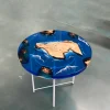 Custom French Poplar Live Edge Epoxy Round Table Top with Blue Epoxy ERTT001
