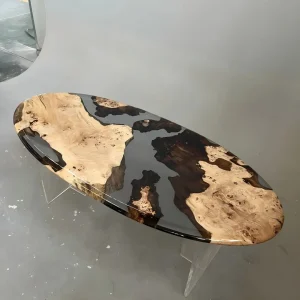 Custom French Poplar Live Edge Epoxy Round Table Top with Gery Epoxy ERTT002