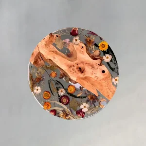 Custom French Poplar Live Edge Epoxy Round Table Top with Crystal Clear Epoxy ERTT003