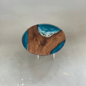 Custom Black Walnut Live Edge Epoxy Round Table Top with Blue Epoxy ERTT004