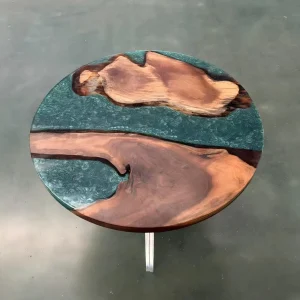 Custom Walnut Live Edge Epoxy Round Table Top with Blue Epoxy ERTT005