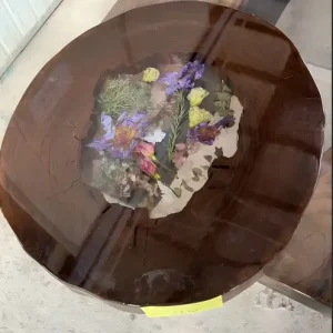 Custom Black Walnut Live Edge Epoxy Round Table Top with Crystal Clear Epoxy ERTT007
