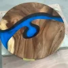 Custom Walnut Live Edge Epoxy Round Table Top with Blue Epoxy ERTT008
