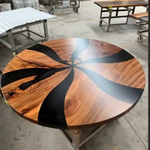 Custom Walnut Live Edge Epoxy Round Table Top with Black Epoxy ERTT010
