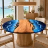 Custom Walnut Live Edge Epoxy Round Table Top with Blue Epoxy ERTT014