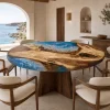 Custom Walnut Ocean Beach Epoxy Round Table Top with Blue Epoxy ERTT016
