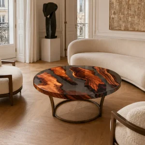 Custom Walnut Live Edge Epoxy Round Table Top with Crystal Clear Epoxy ERTT021