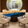 Custom French Poplar Live Edge Epoxy Round Table Top with Blue Epoxy ERTT023