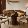 Custom Walnut Live Edge Epoxy Round Table Top with Black Epoxy ERTT024