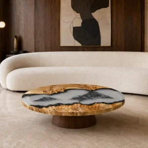 Custom French Poplar Live Edge Epoxy Round Table Top ERTT025