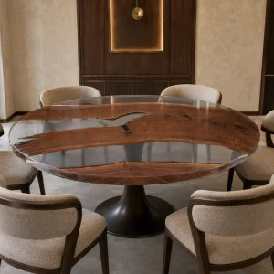 Custom Black Walnut Live Edge Epoxy Round Table Top ERTT026