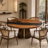 Custom Walnut River Epoxy Round Table Top with Black Epoxy ERTT028