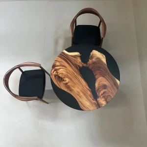 Custom Walnut Live Edge Epoxy Round Table Top with Black Epoxy ERTT030