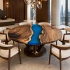 Custom Walnut River Epoxy Round Table Top with Blue Epoxy ERTT031