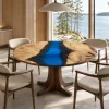 Custom Walnut River Epoxy Round Table Top with Blue Epoxy ERTT034